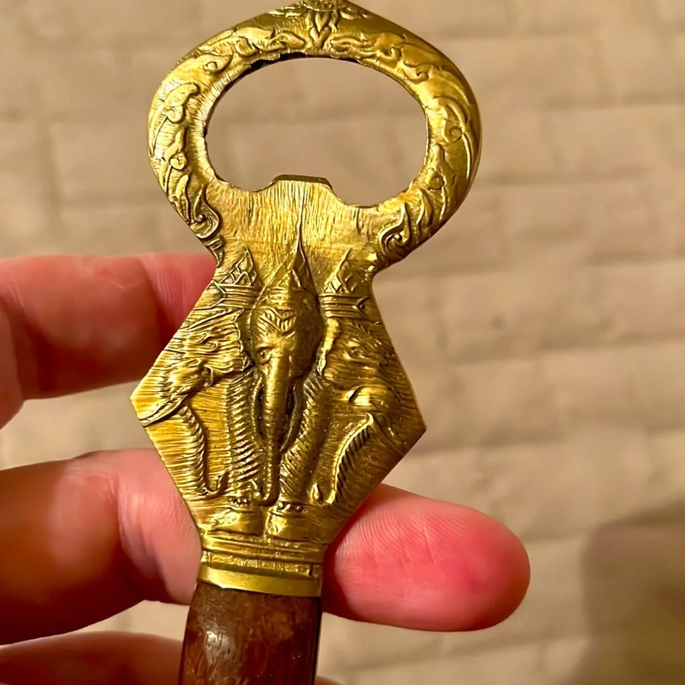 Hindu Brass Bottle Opener Soda Opener, Ganesh elephant God Vintage Bar Decor EUC